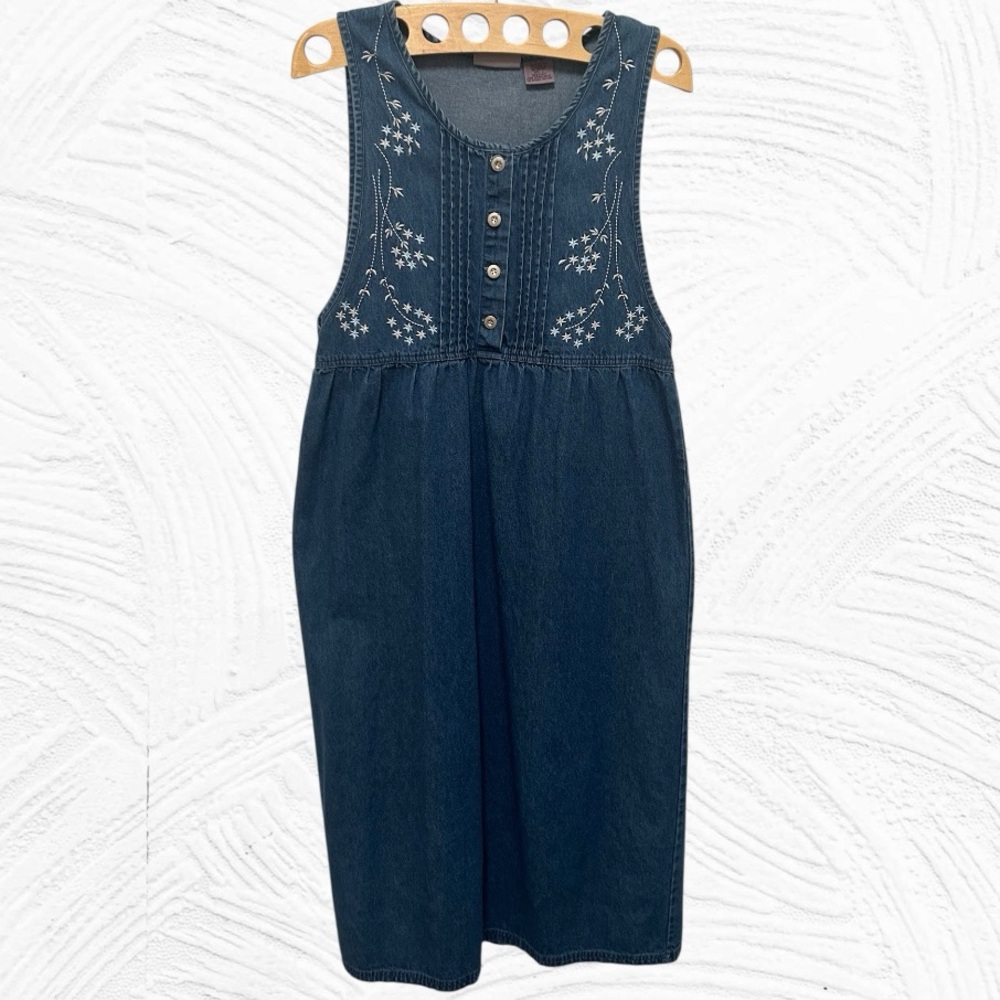 90s Embroidered Denim Dress